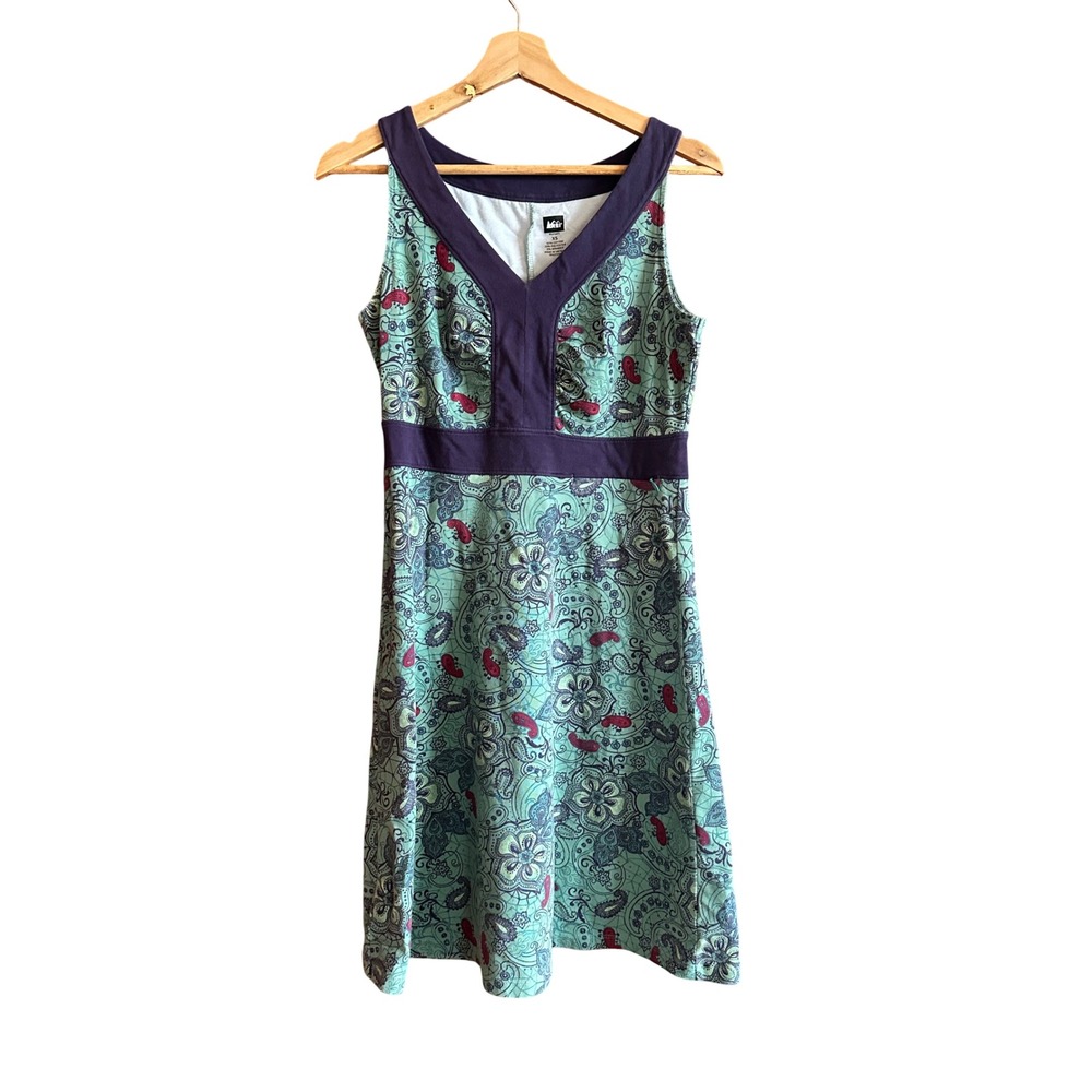 REI Paisley Floral Sleeveless Dress Teal Purple XS Athleisure Casual